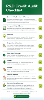 Acena R&D Credit Audit Checklist