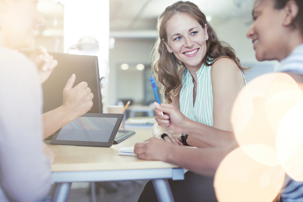 small business team talking in group